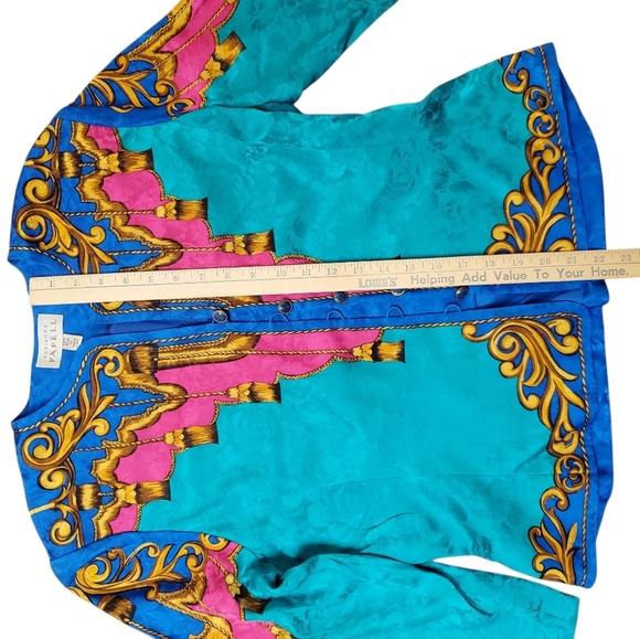 Vntg Adrianna Papell Green and Gold 100% Silk Jacket. 12 - Picture 9 of 10